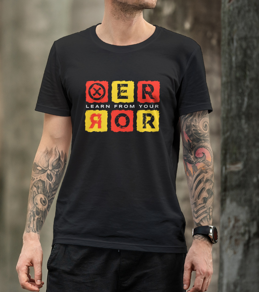 Learn From Your Error Red Yellow Grunge Typography Blocks T-Shirt