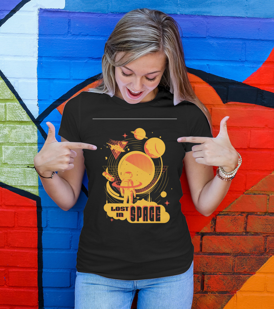 Lost In Space Astronaut With Planets And Rockets Retro T-Shirt