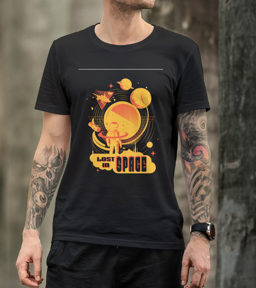 Lost In Space Astronaut With Planets And Rockets Retro T-Shirt