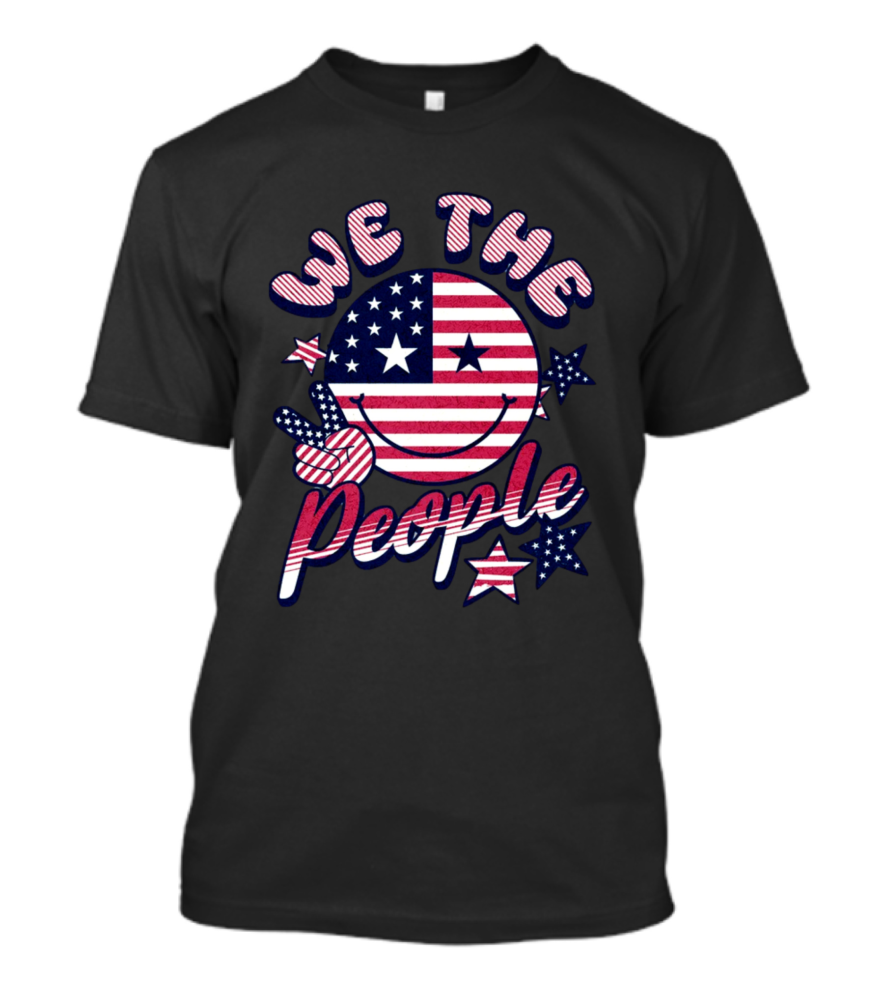 We The People American Flag Smiley Face Peace Stars T-Shirt