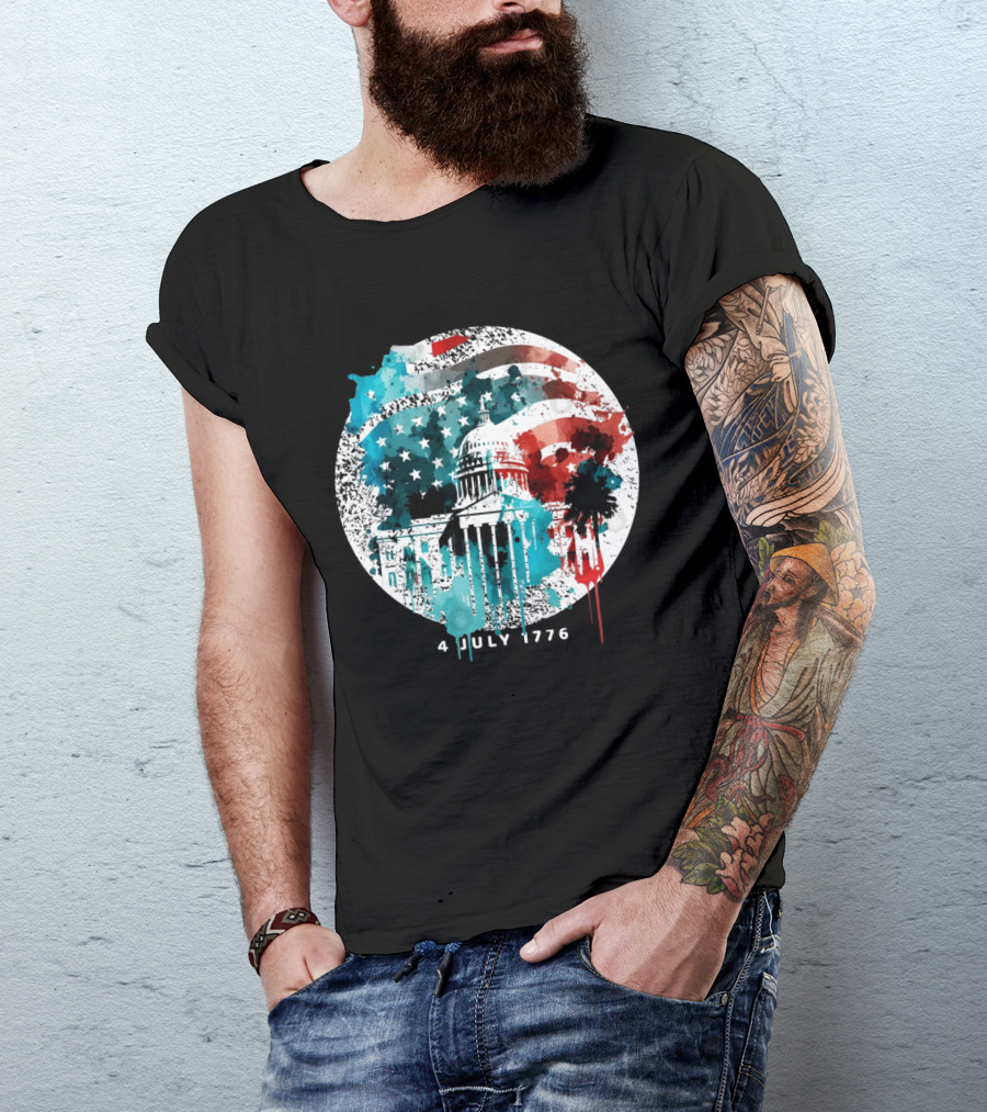 4 July 1776 American Flag Capitol Building Patriotic T-Shirt