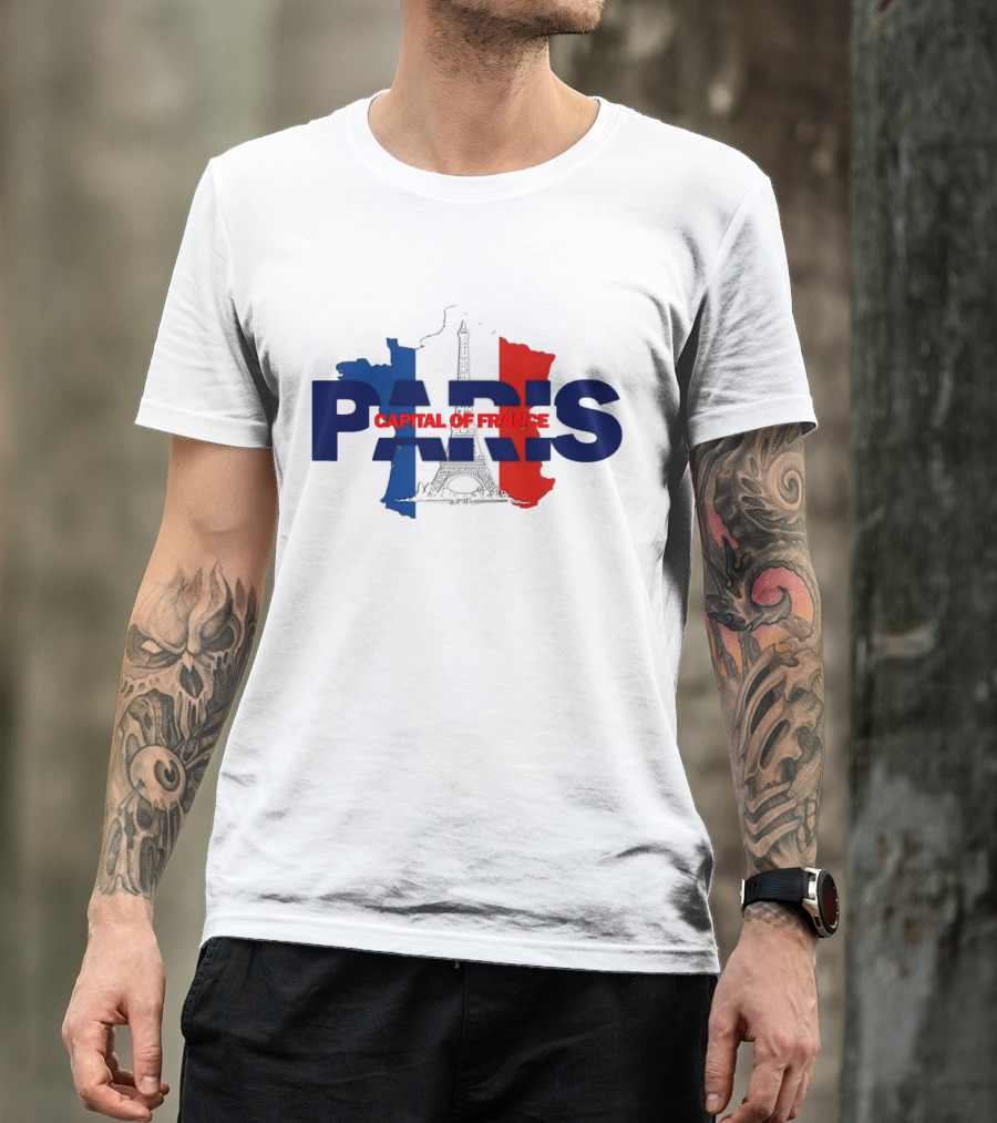 Paris Capital Of France Eiffel Tower Flag Map T-Shirt