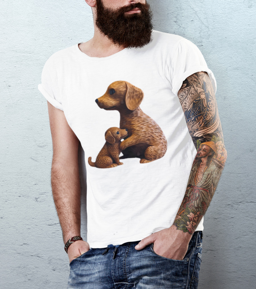 Dog Carvings Parent And Puppy Figurines T-Shirt