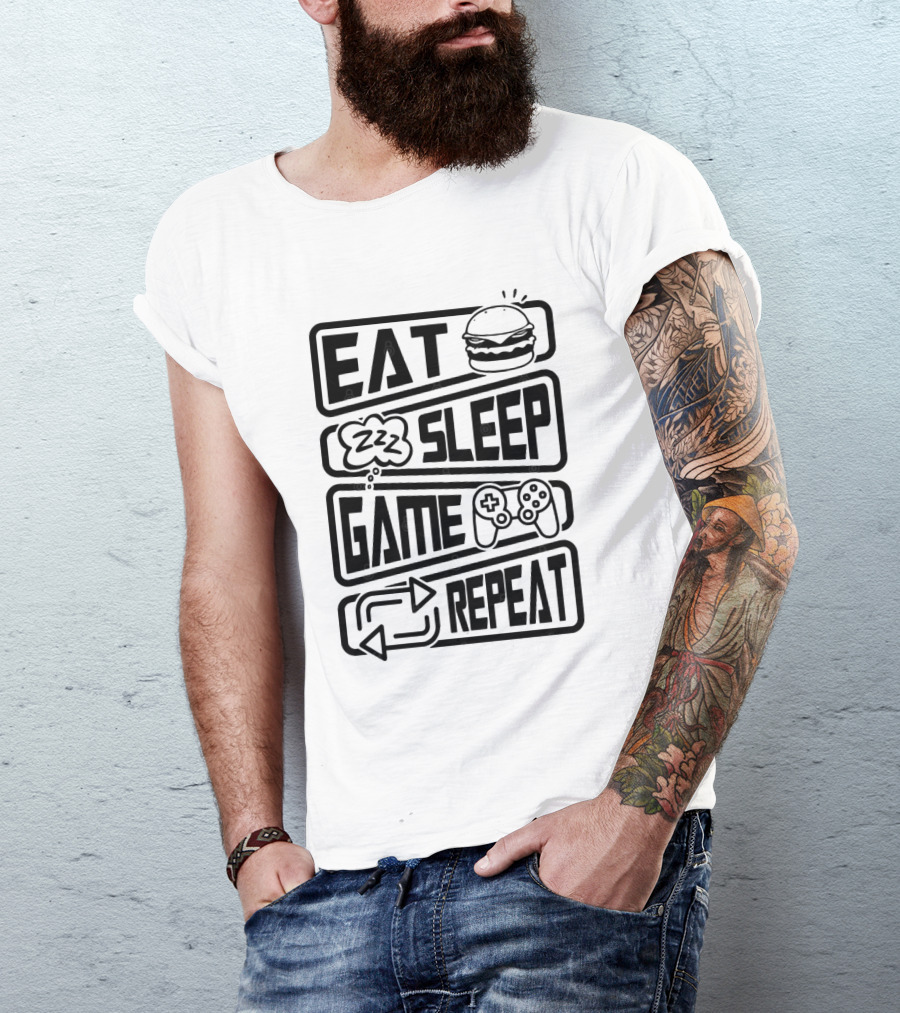 Eat Sleep Game Repeat Burger Controller Icons T-Shirt