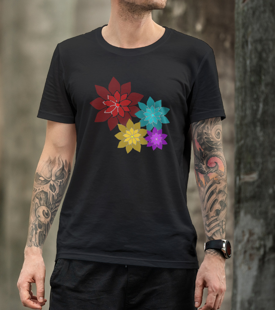 Pattern Of Flowers In Red, Blue, Yellow, Purple T-Shirt