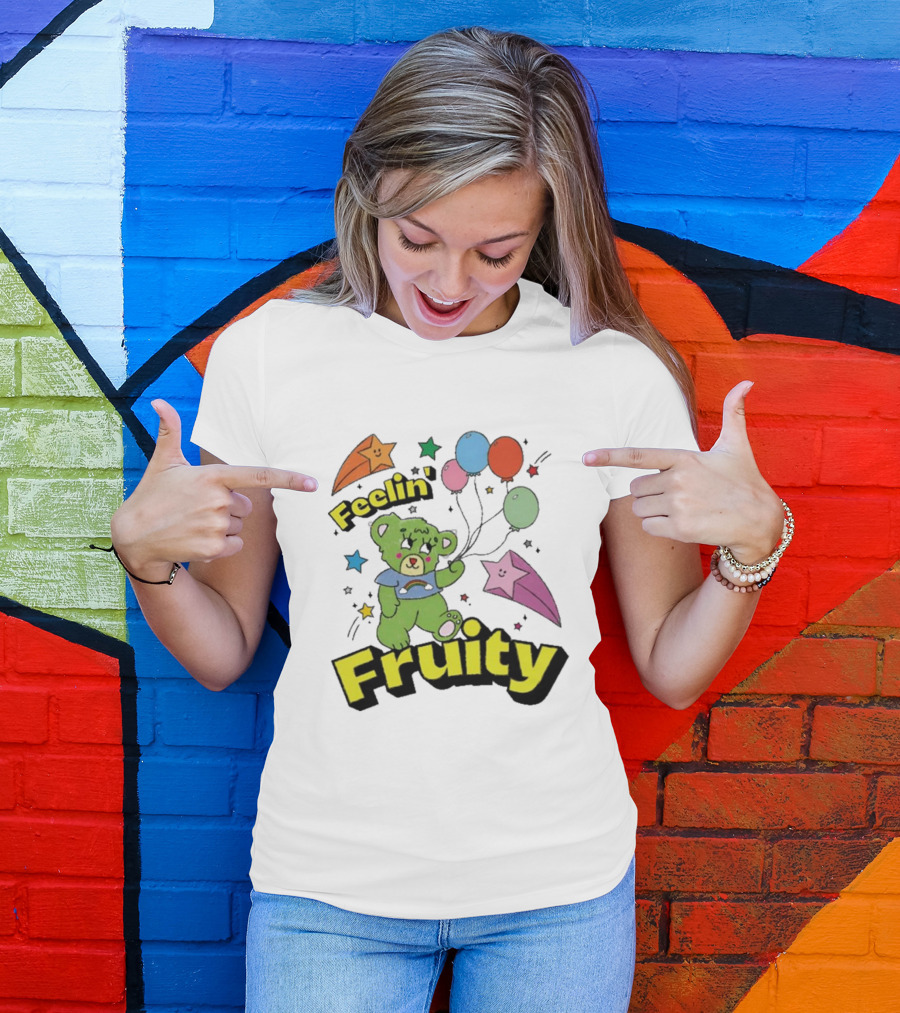 Smile Cult Store Feelin’ Fruity Bear With Balloons And Stars T-Shirt