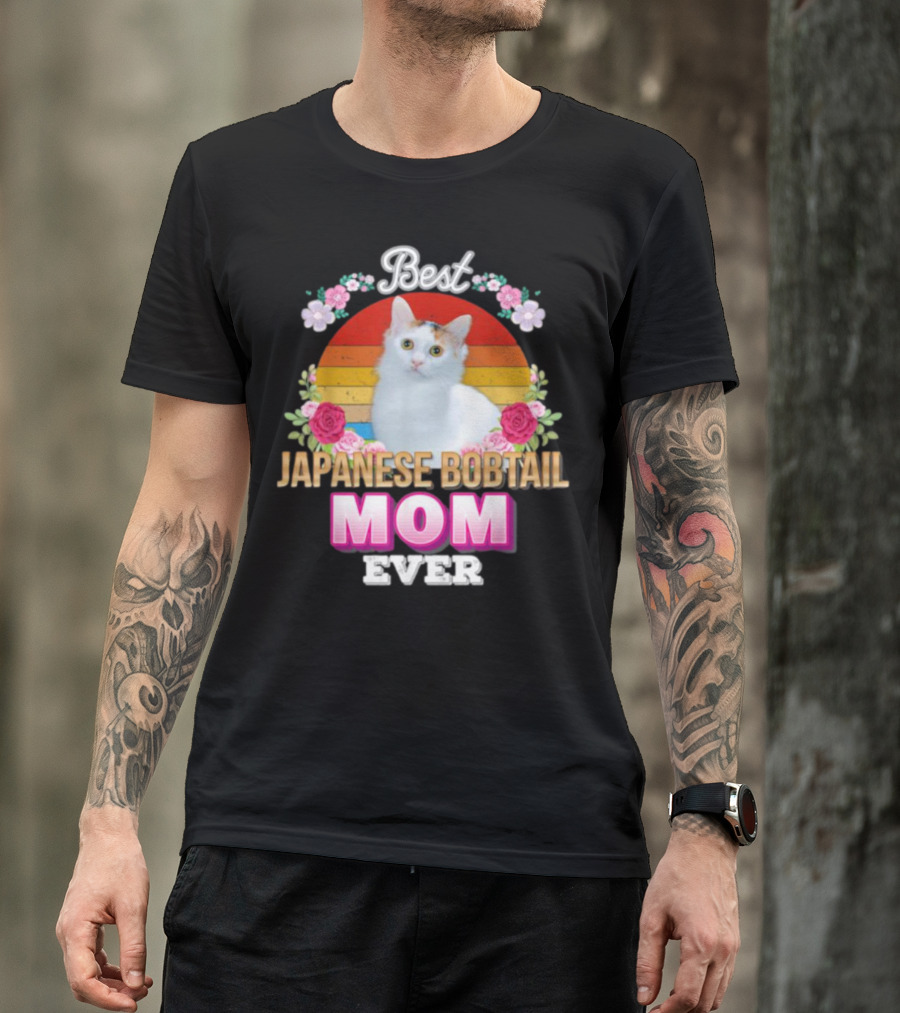 Best Japanese Bobtail Mom Ever Rainbow Floral Cat T-Shirt