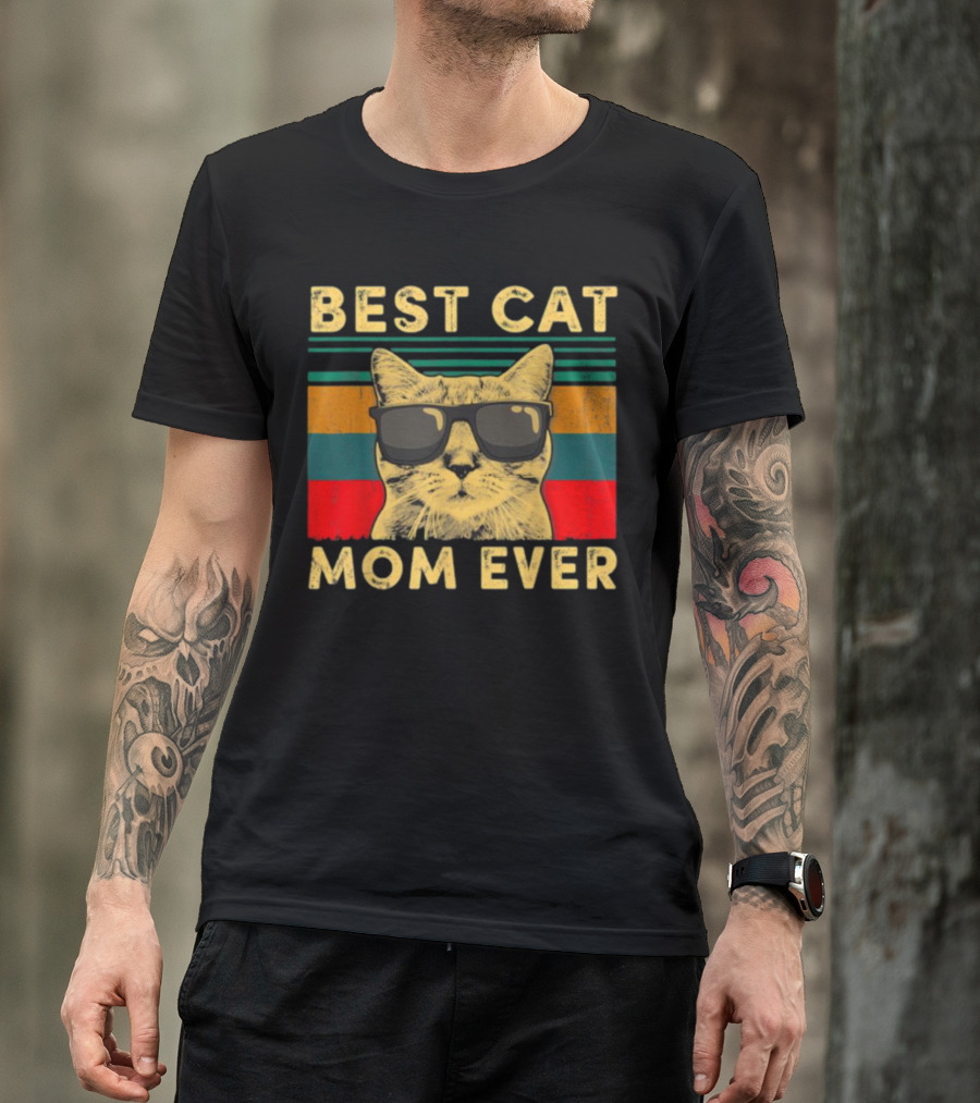Best Cat Mom Ever Vintage Mother's Day Cat With Sunglasses T-Shirt
