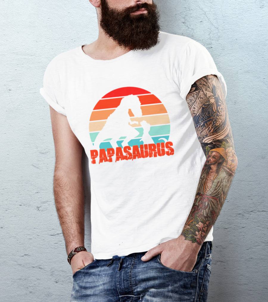 Papasaurus Vintage Father's Day Dinosaur Sunset T-Shirt