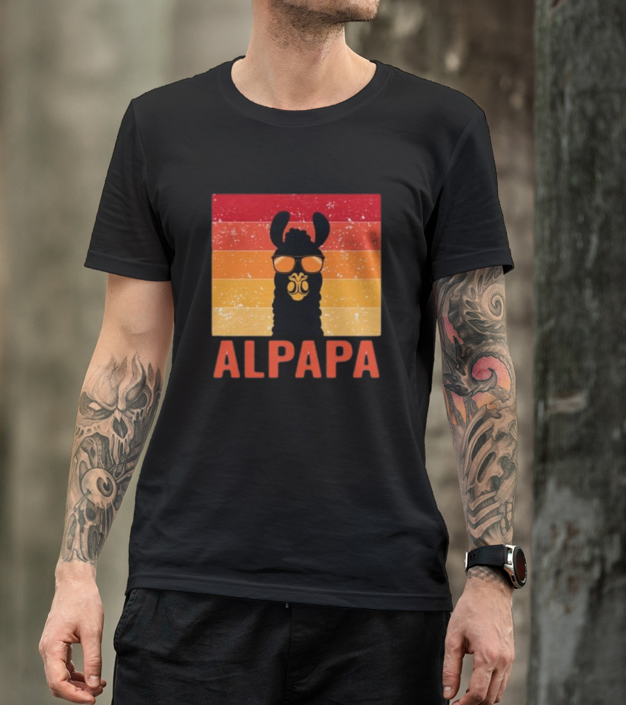 Vintage Groovy Alpapa Father's Day Llama T-Shirt