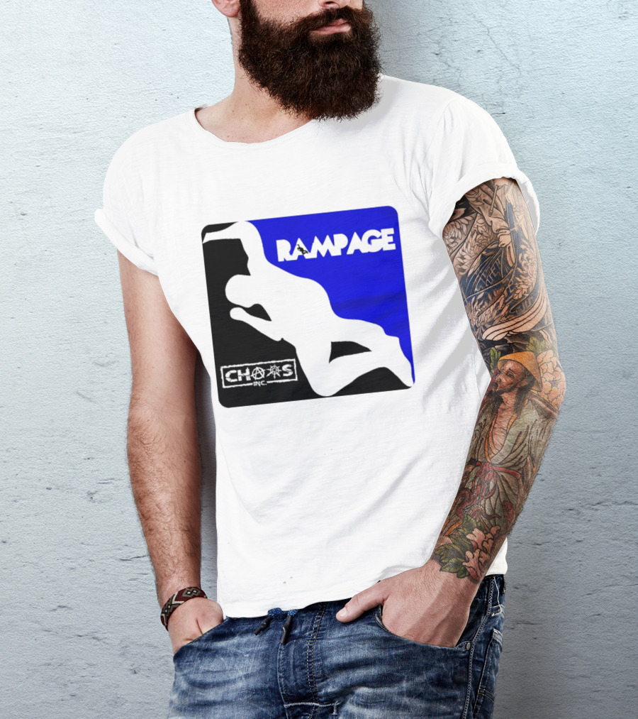 Rampage Chaos Inc Silhouette Blue Background T-Shirt