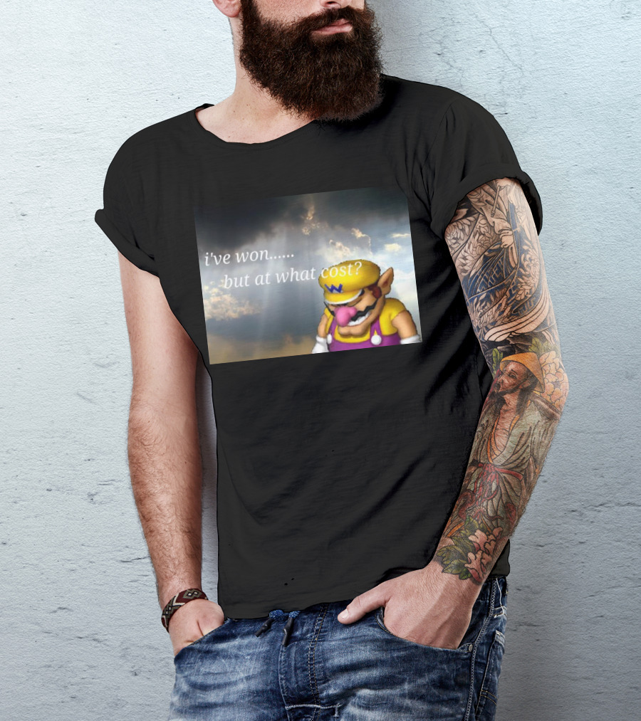 Wario I've Won But At What Cost Reflective Quote With Somber Clouds T-Shirt