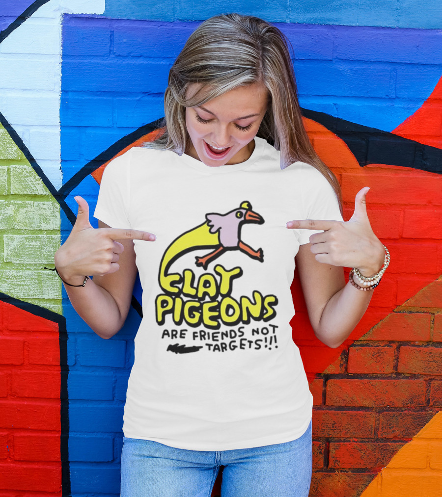 Clay Pigeons Are Friends Not Targets Fun Bird Cartoon T-Shirt