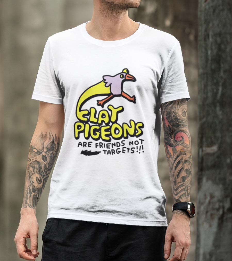 Clay Pigeons Are Friends Not Targets Fun Bird Cartoon T-Shirt