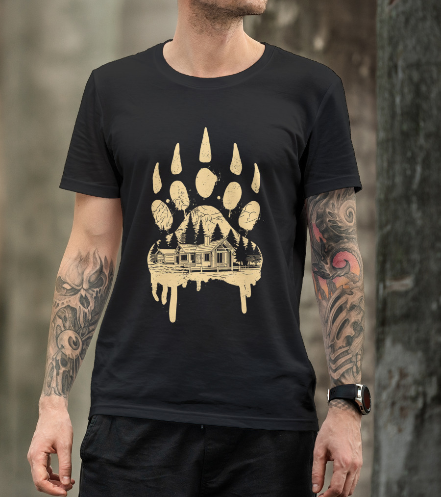 A Beary Good Home Cabin In Bear Pawprint Forest T-Shirt