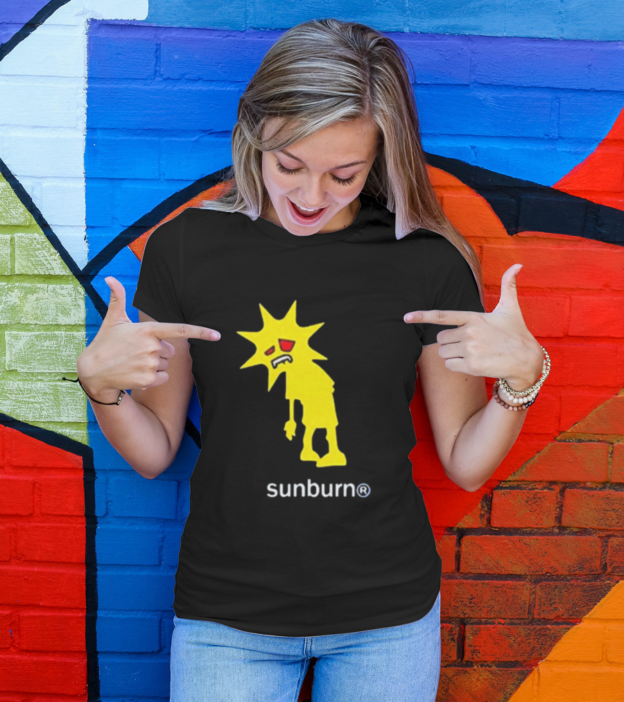 Sunburn Tired Cartoon Sun With Red Eyes And Trademark T-Shirt