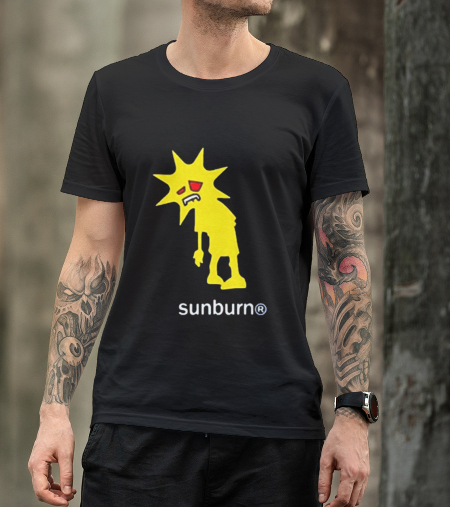 Sunburn Tired Cartoon Sun With Red Eyes And Trademark T-Shirt