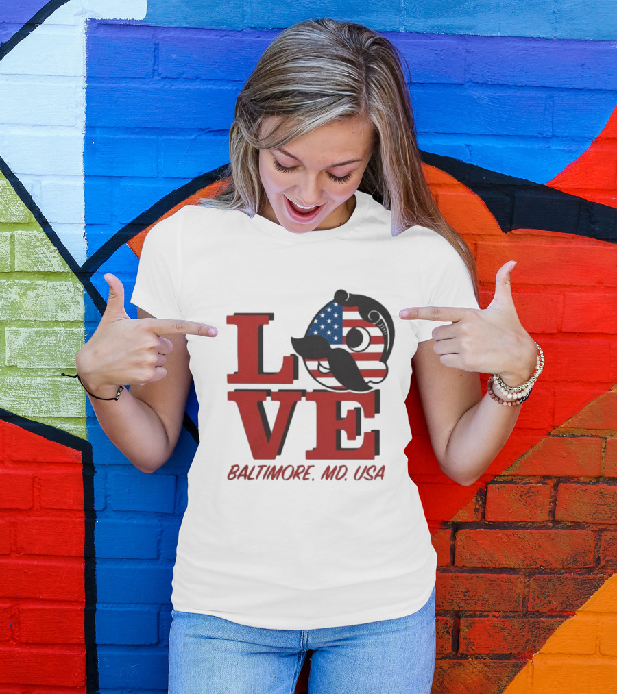 Love Baltimore MD USA National Bohemian American Flag Mustache T-Shirt