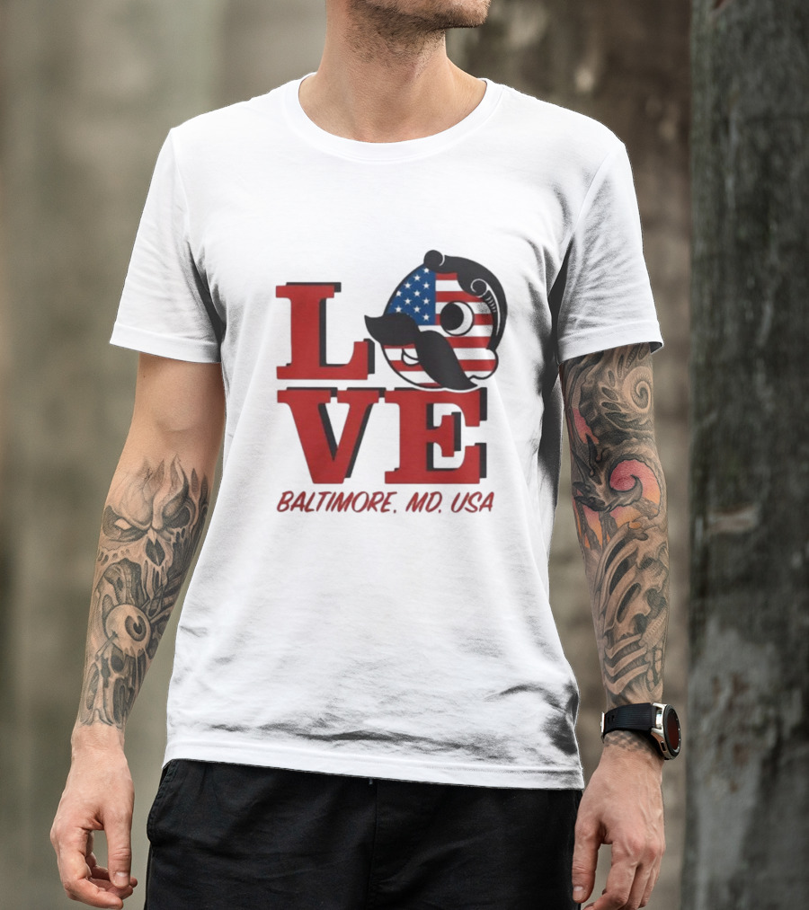 Love Baltimore MD USA National Bohemian American Flag Mustache T-Shirt
