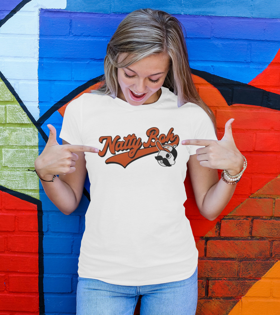 Natty Boh National Bohemian Mustache Character With Baseball Hat T-Shirt