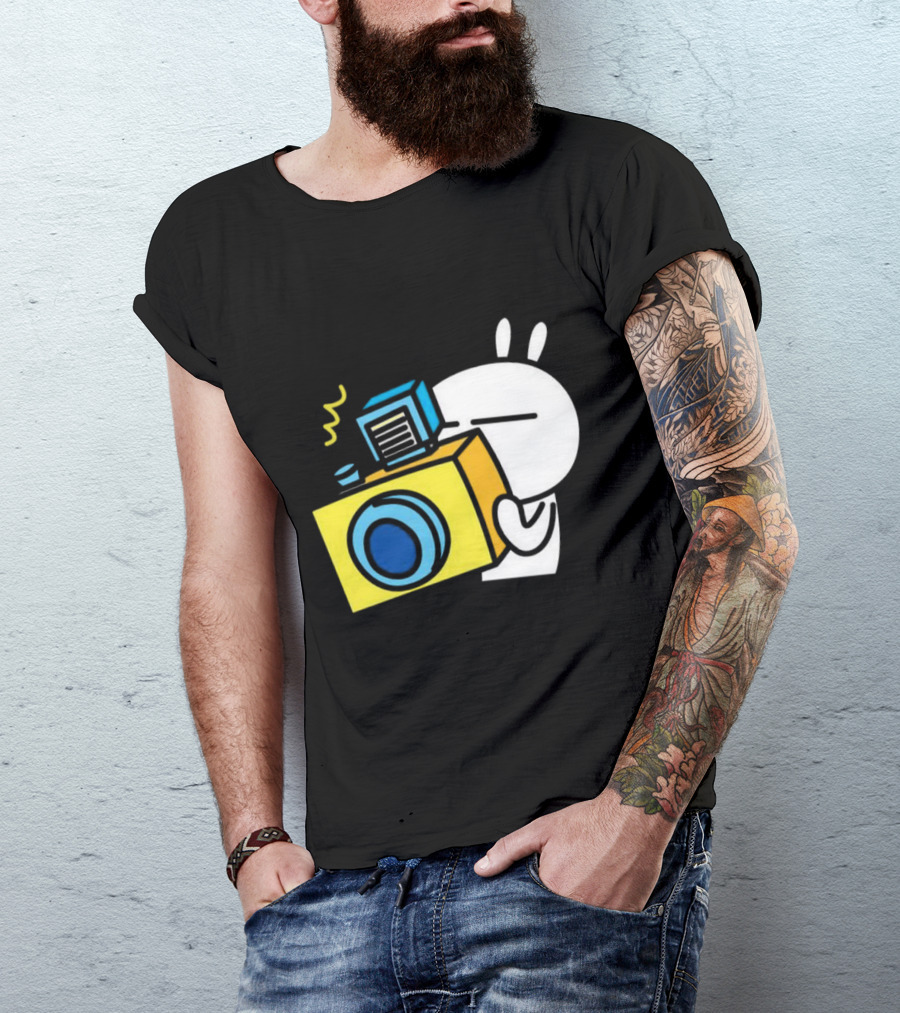 Tuzki Rabbit Camera Cartoon Character Photography T-Shirt