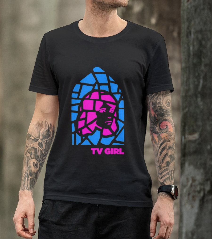 TV Girl Stain Glass Girl Blue Pink Face T-Shirt