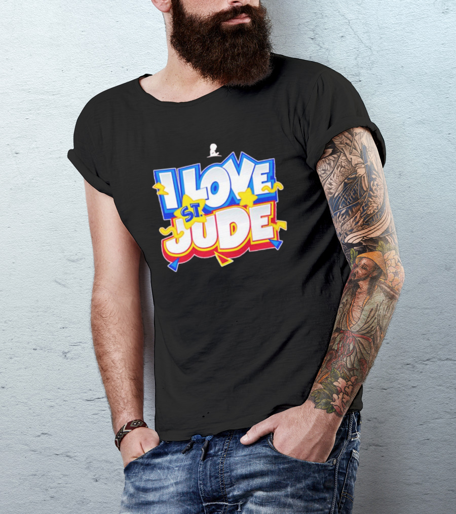 I Love St Jude Cartoon Yellow Stars And Blue Outline T-Shirt