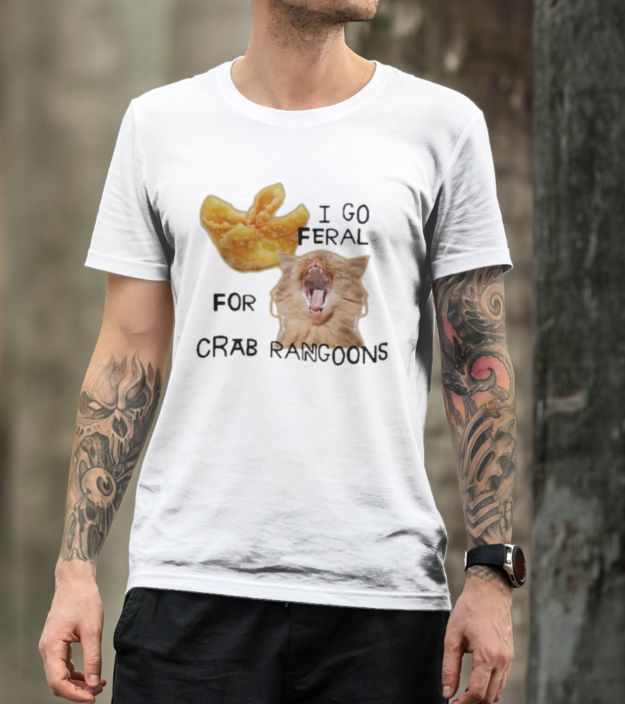 I Go Feral For Crab Rangoons With Yawning Cat And Dumpling T-Shirt