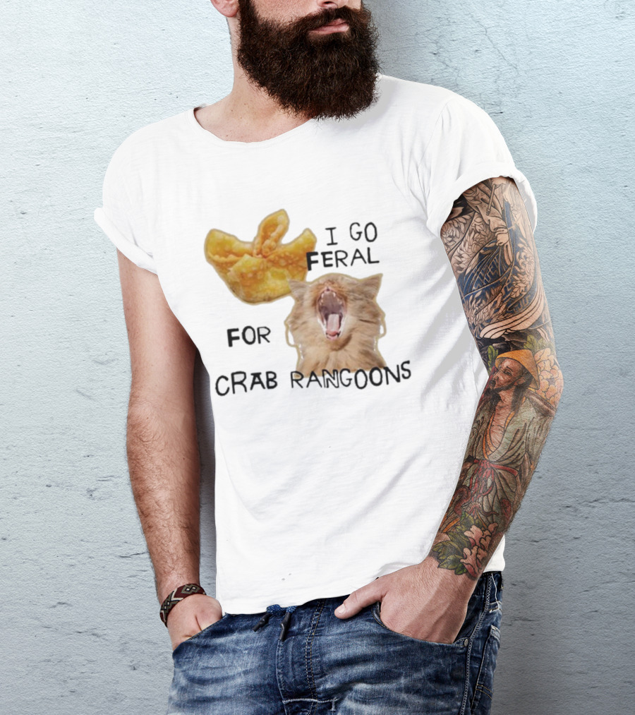 I Go Feral For Crab Rangoons With Yawning Cat And Dumpling T-Shirt