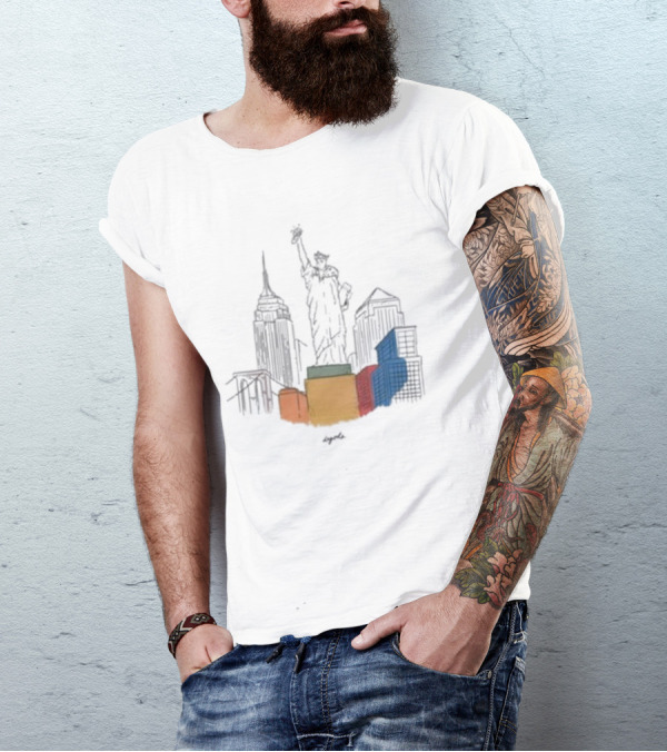 Nyc Degods Skyline Statue Colorful Blocks T-Shirt