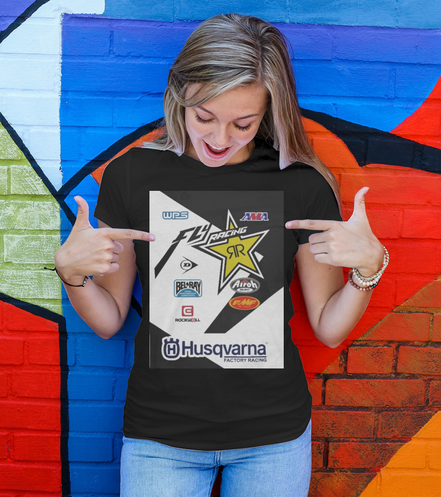 WPS AMA Fly Racing Rockstar Husqvarna Factory Racing Bel-Ray Airoh FMF Rockwell T-Shirt
