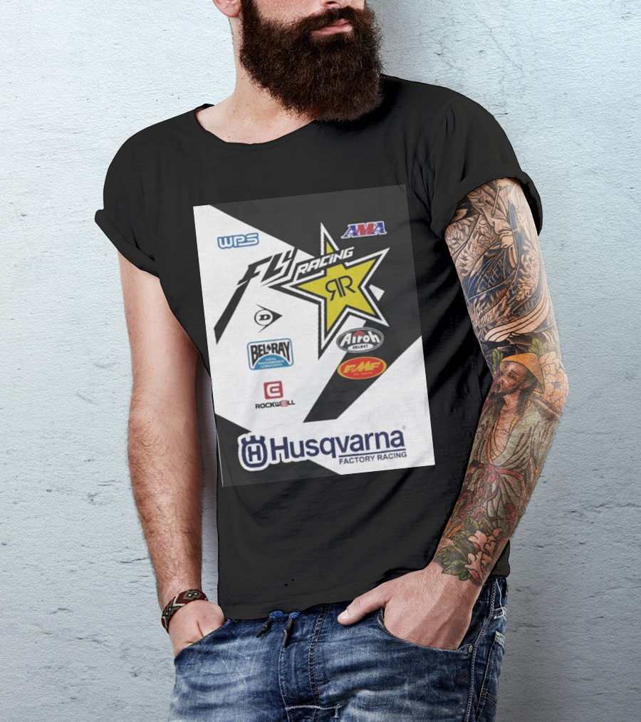 WPS AMA Fly Racing Rockstar Husqvarna Factory Racing Bel-Ray Airoh FMF Rockwell T-Shirt