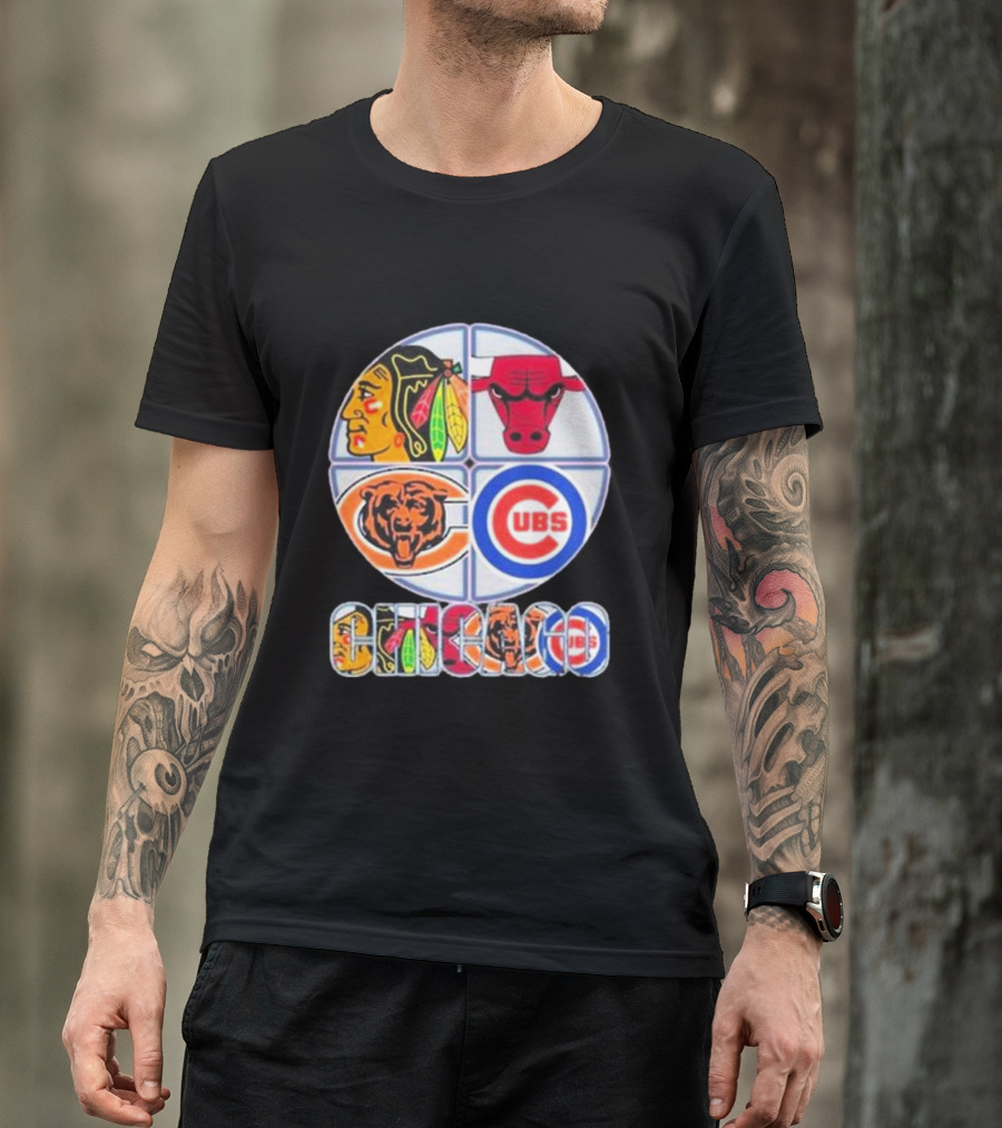 Chicago Sports Logos: Blackhawks, Bulls, Bears, Cubs Iconic T-Shirt