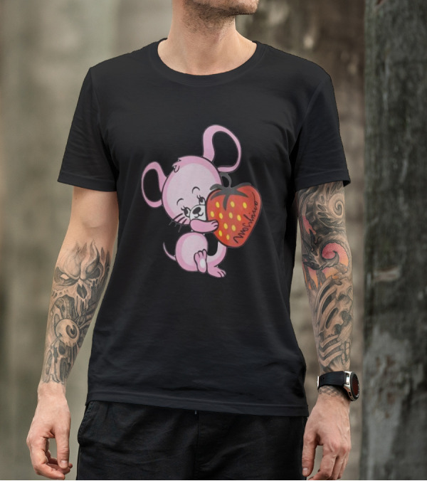 Cute Pink Mouse Hugging Strawberry Moschino T-Shirt
