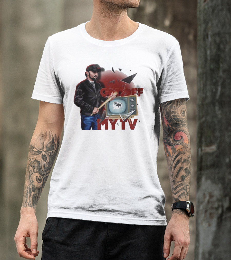 Get Off My TV Baseball Bat Vintage TV Shattered Screen T-Shirt