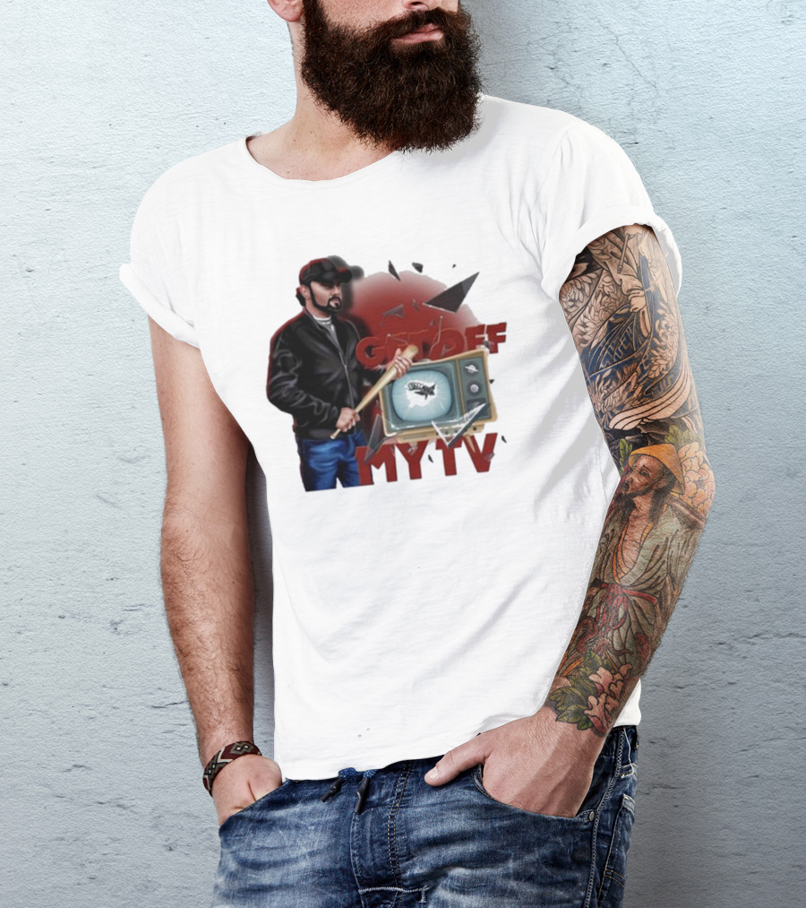 Get Off My TV Baseball Bat Vintage TV Shattered Screen T-Shirt