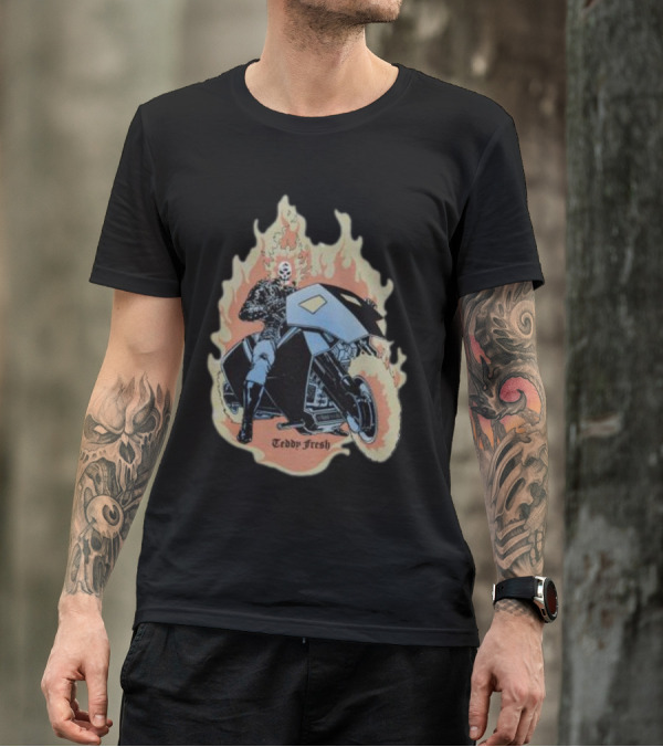 Teddyfresh Flame Skull Rider Motorcycle T-Shirt