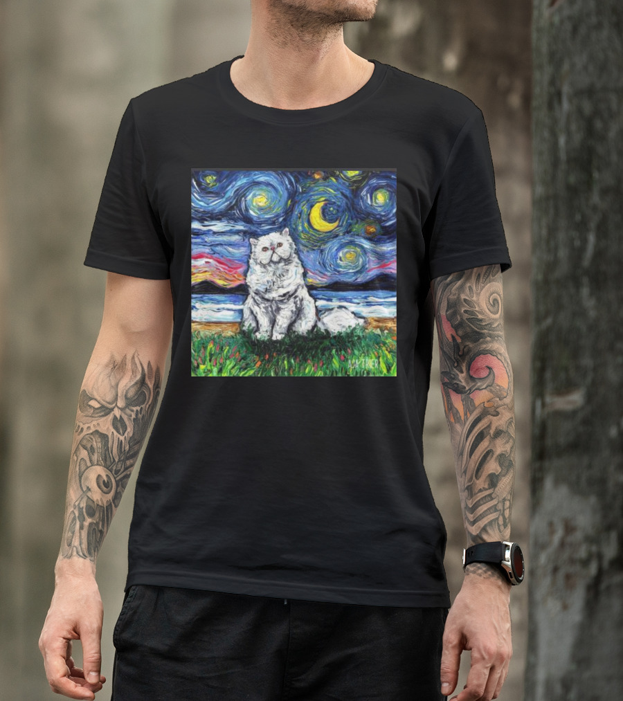 Aja Trier Starry Night Persian Cat Painting T-Shirt