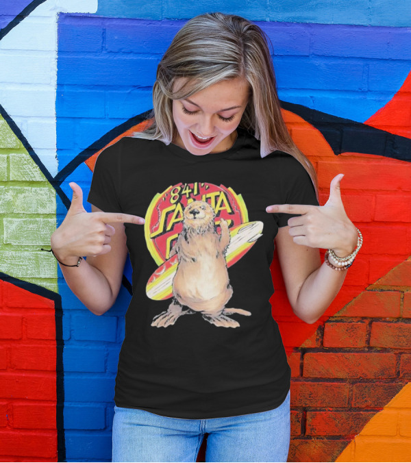 841 Santa Cruz Locals Only Awaswas Territory Otter With Surfboard T-Shirt