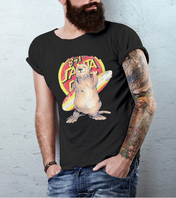 841 Santa Cruz Locals Only Awaswas Territory Otter With Surfboard T-Shirt