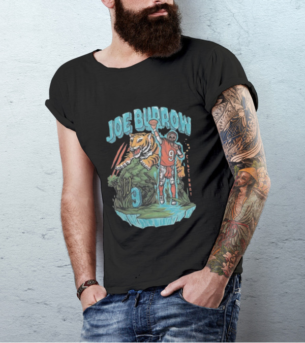 Joe Burrow Cincinnati Bengals Ice Man Tiger Number 9 T-Shirt