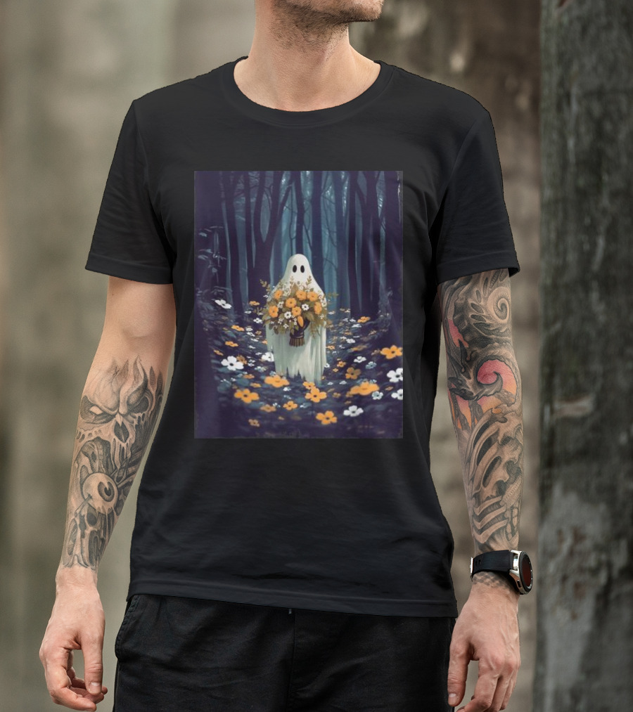 Vintage Floral Ghost In Spooky Forest Halloween T-Shirt