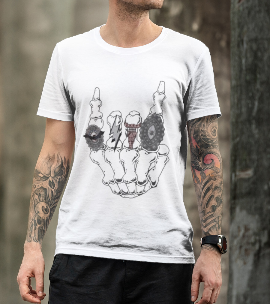 Halloween Skeleton Hand With Turquoise Rings And Colorful Gems T-Shirt