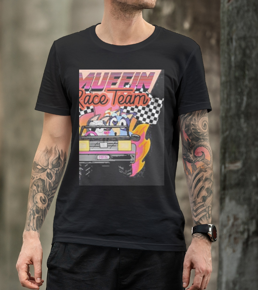 Muffin Race Team Retro Car Adventure With Checkered Flags T-Shirt