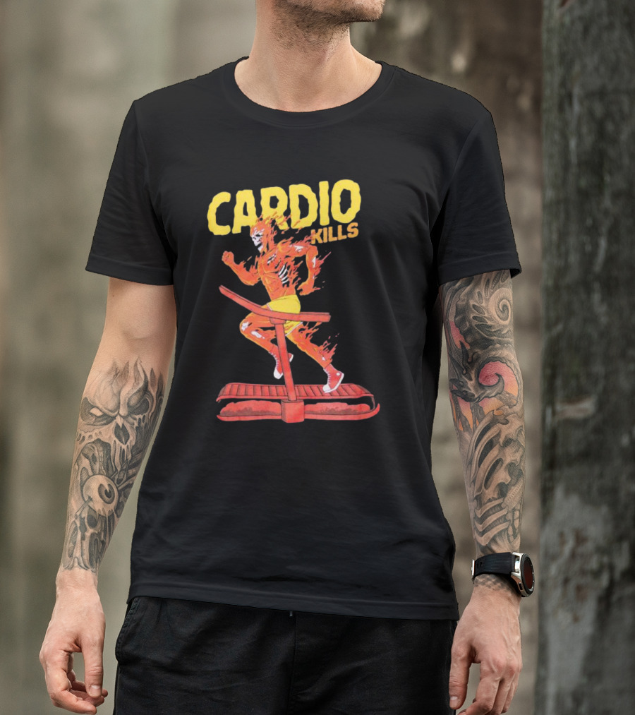 CARDIO KILLS Flaming Runner On Treadmill T-Shirt