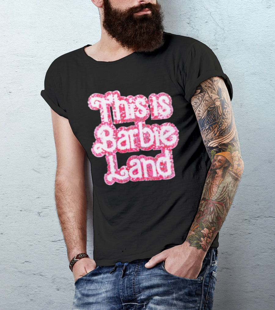 Barbie The Movie This Is Barbie Land Pink Sparkle Text T-Shirt