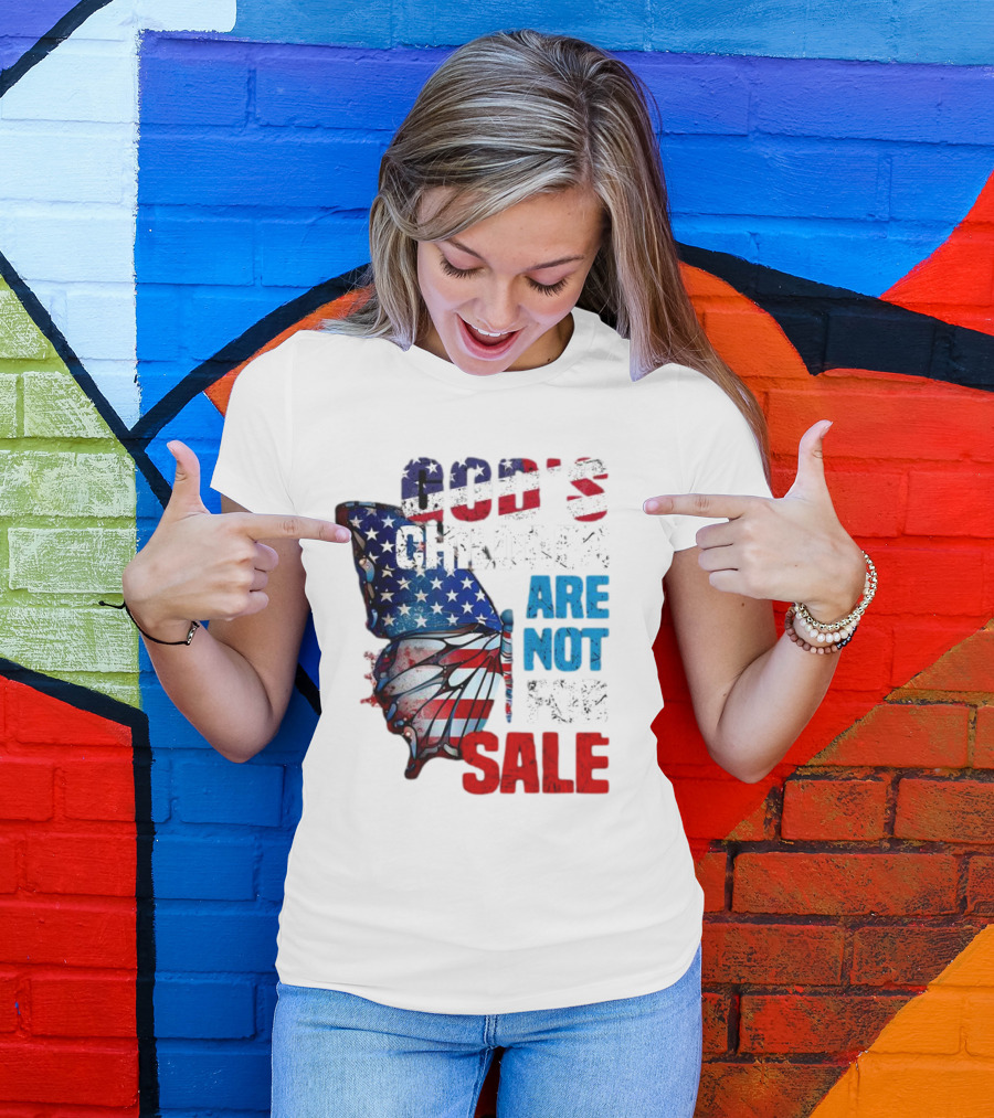 God's Children Are Not For Sale American Flag Butterfly T-Shirt