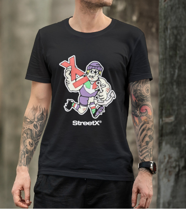 Fremantle Dockers Mens Street X AFL 90s Mascot Character With Anchor And Red X T-Shirt