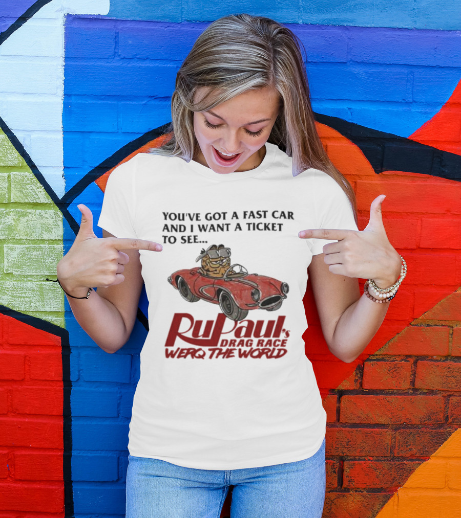 Garfield Driving Fast Car Rupaul's Drag Race Werq The World Ticket T-Shirt