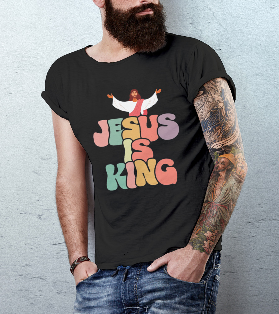 Jesus Is King Retro Typography With Open-Armed Jesus T-Shirt